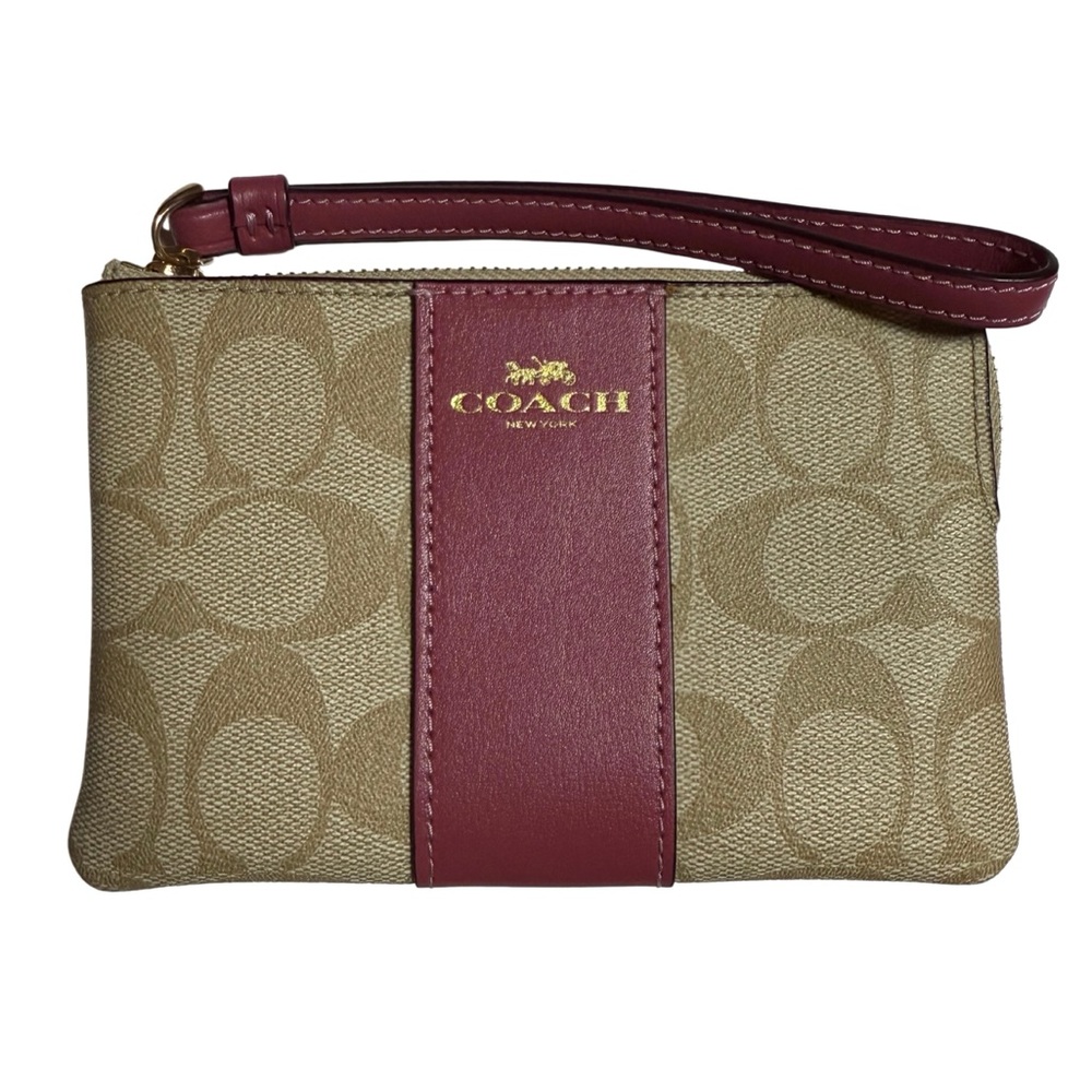 Coach Beige and Mauve Corner Zip Wristlet